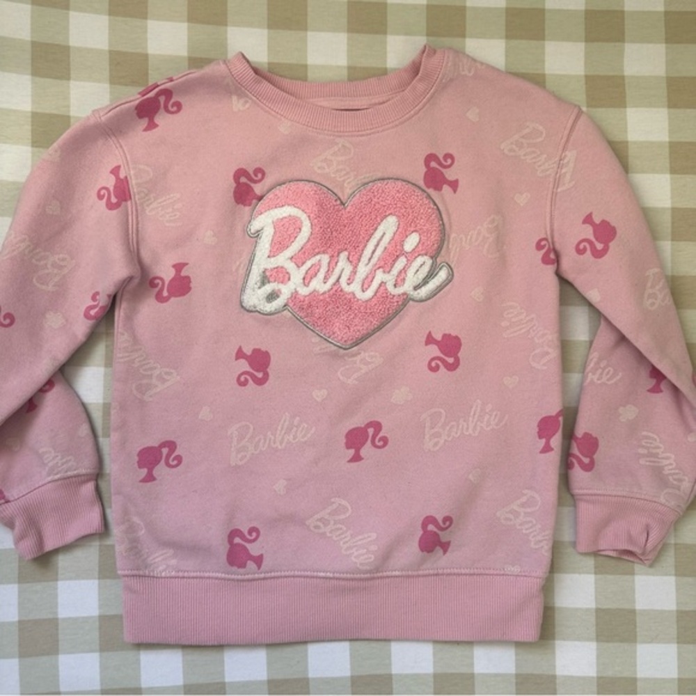 Barbie Pink Girls Kids Sweatshirt Size 6 Cotton Blend Heart Y2K Style Comfy